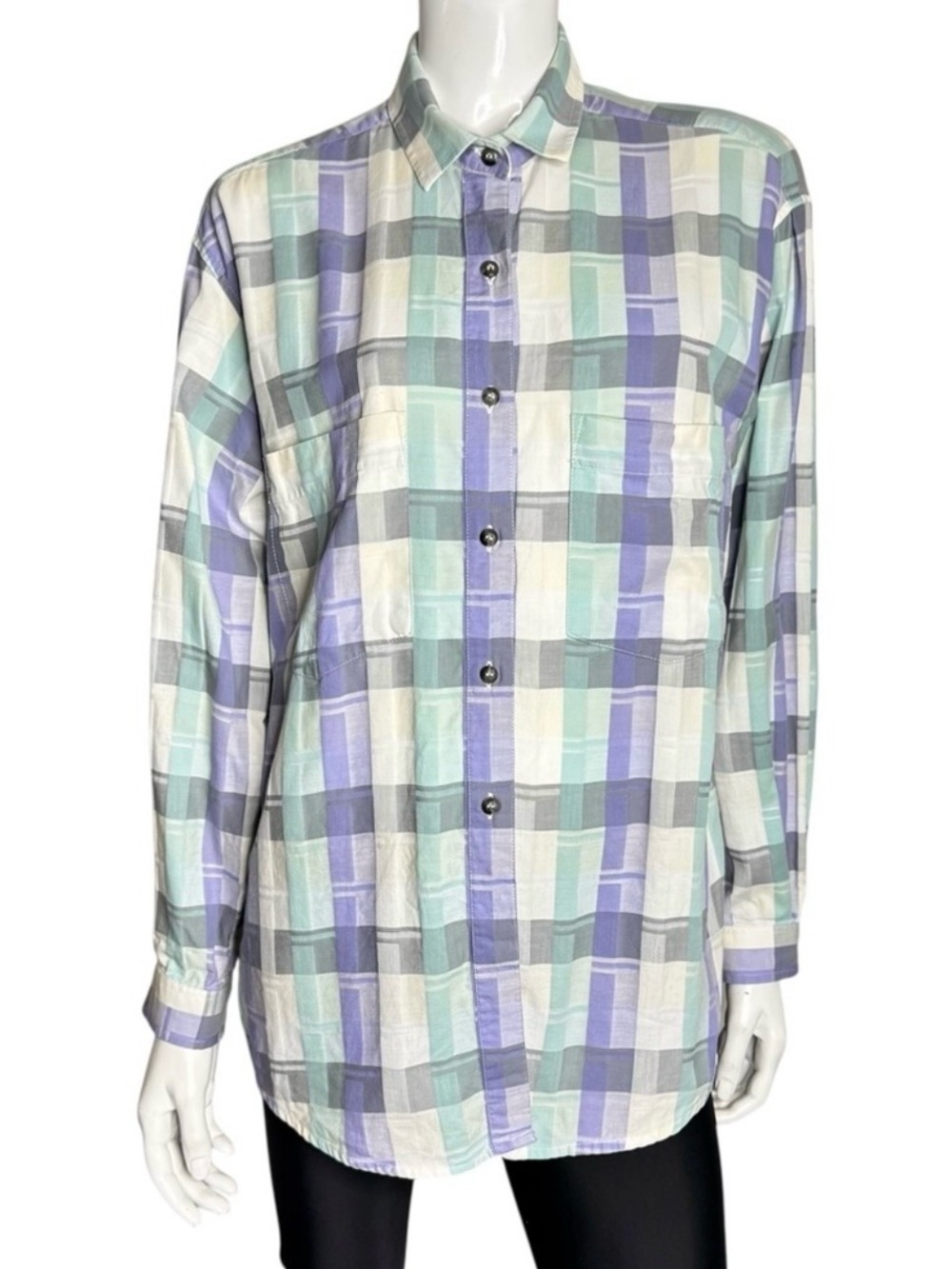 Patagonia Multicolor Purple White and Green Plaid Button Down Shirt - Picture 3 of 7